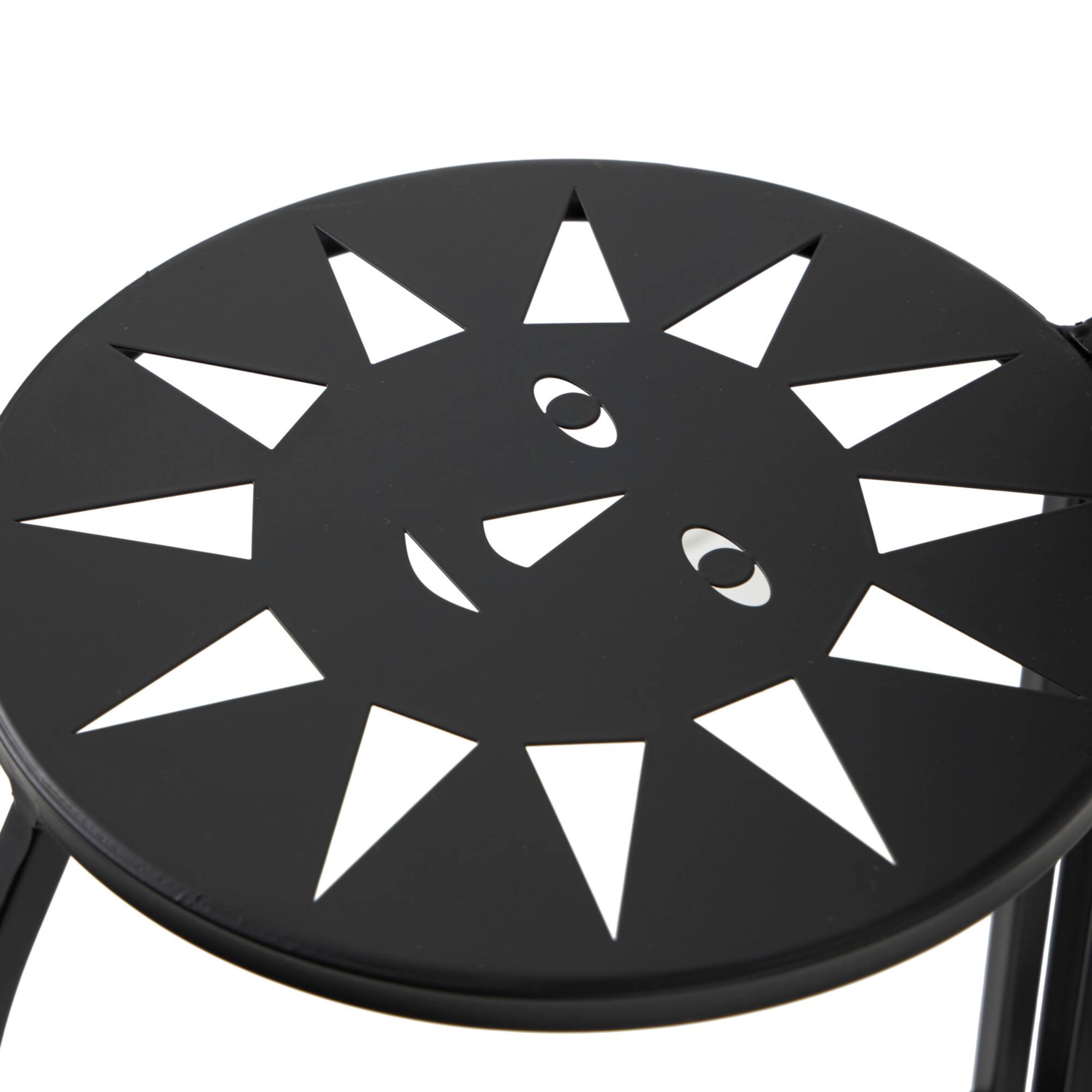 24" Black Metal Folding 3-Tier Plant Stand with Sun Face Cutouts